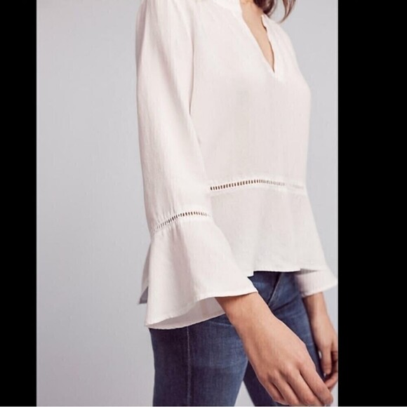 Anthropologie Cloth & Stone White Bell Sleeve Peplum Split Hem Top XS - Picture 13 of 13